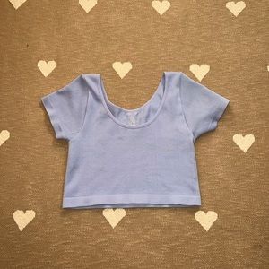 this is a blue stretchy ribbed crop top